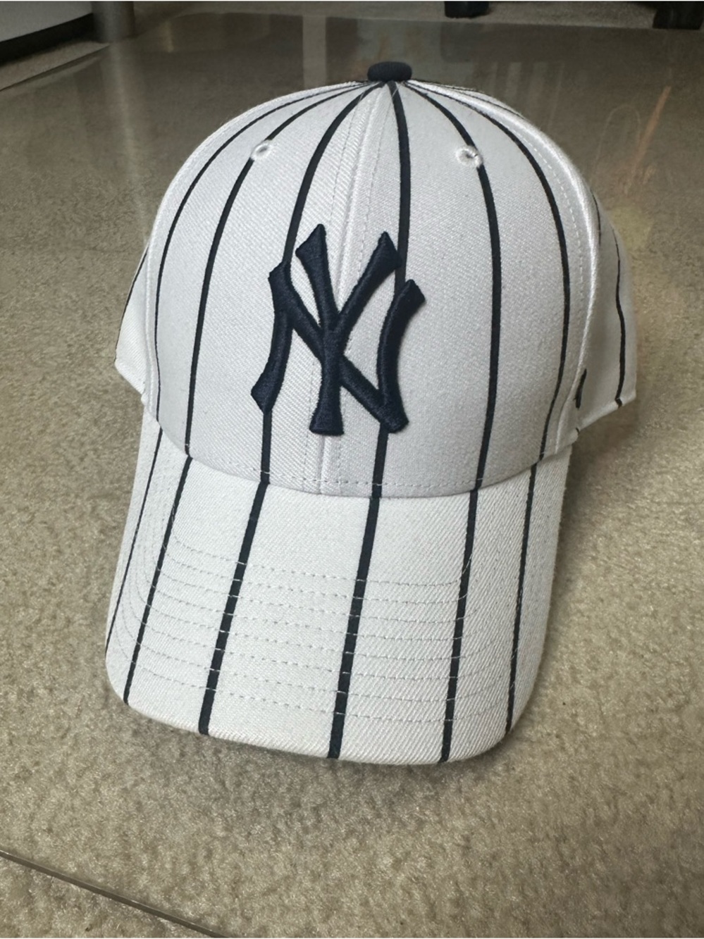 47 BRAND NEW YORK YANKEES BLUE WHITE STRIPED WOMENS FITTED HAT BALL CAP